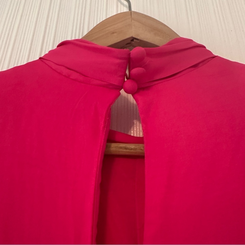 NEW! Farm Rio x Anthropologie Maxi/Midi Pink/ Long-Sleeve Cutout/Keyhole Satin - Picture 15 of 15